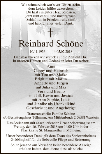 Traueranzeige von Reinhard Schöne von MZV