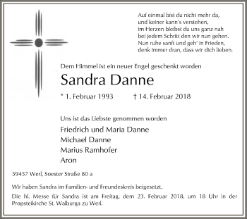 Traueranzeige von Sandra Danne von MZV