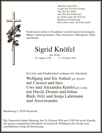 Traueranzeige von Sigrid Knöfel von MZV