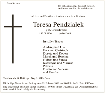 Traueranzeige von Teresa Pendzialek von MZV