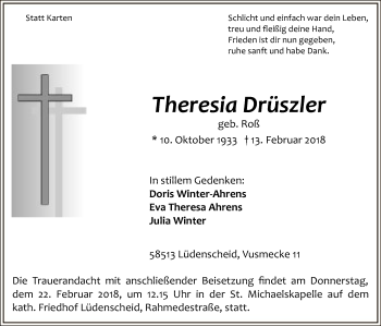 Traueranzeige von Theresia Drüszler von MZV