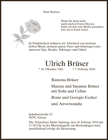 Traueranzeige von Ulrich Brüser von MZV