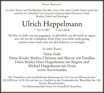 Traueranzeige von Ulrich Heppelmann von MZV