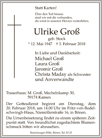 Traueranzeige von Ulrike Groß von MZV