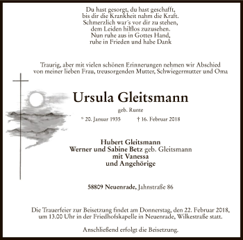 Traueranzeige von Ursula Gleitsmann von MZV