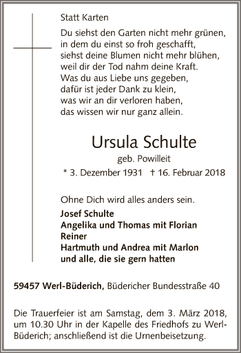 Traueranzeige von Ursula Schulte von MZV