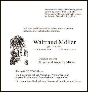 Traueranzeige von Waltraud Möller von MZV