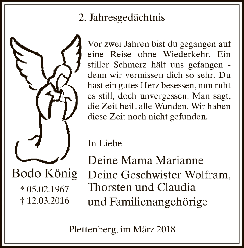  Traueranzeige für Bodo König vom 12.03.2018 aus MZV