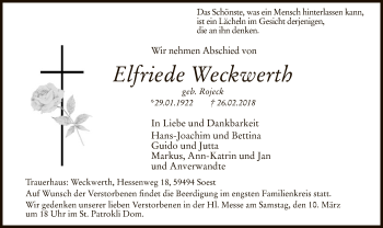 Traueranzeige von Elfriede Weckwerth von MZV