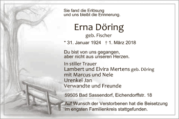Traueranzeige von Erna Döring von MZV