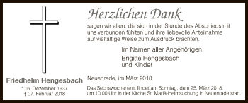 Traueranzeige von Friedhelm Hengesbach von MZV