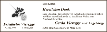 Traueranzeige von Friedhelm Vieregge von MZV