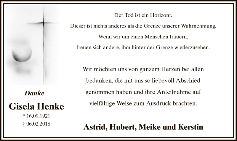  Traueranzeige für Gisela Henke vom 10.03.2018 aus MZV