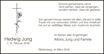 Traueranzeige von Hedwig Jung von MZV
