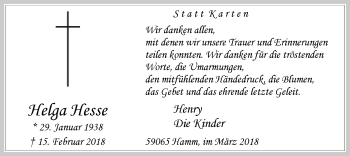 Traueranzeige von Helga Hesse von MZV
