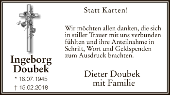 Traueranzeige von Ingeborg Doubek von MZV