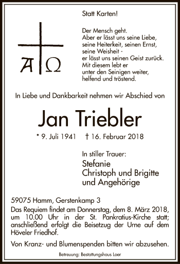 Traueranzeige von Jan Triebler von MZV
