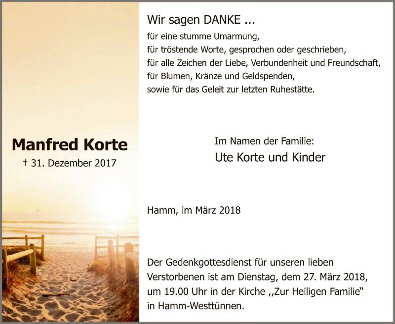  Traueranzeige für Manfred Korte vom 10.03.2018 aus MZV