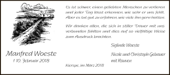 Traueranzeige von Manfred Woeste von MZV