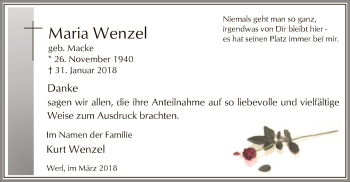 Traueranzeige von Maria Wenzel von MZV