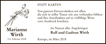 Traueranzeige von Marianne Wirth von MZV