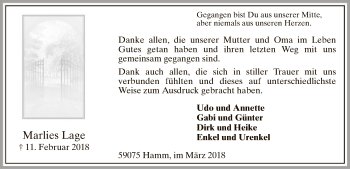Traueranzeige von Marlies Lange von MZV