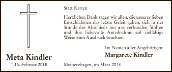 Traueranzeige von Meta Kindler von MZV