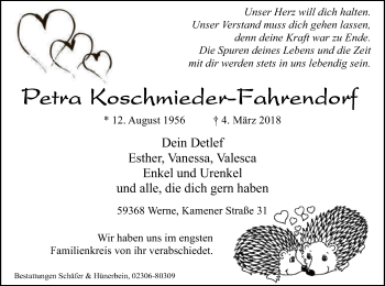 Traueranzeige von Petra Koschmieder-Fahrendorf, von MZV