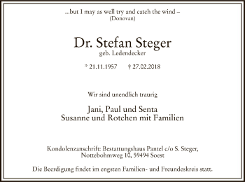 Traueranzeige von Stefan Steger von MZV