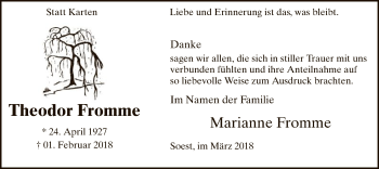 Traueranzeige von Theodor Fromme von MZV