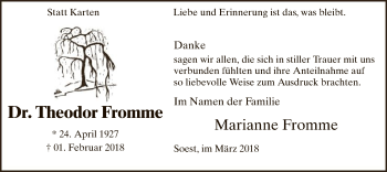 Traueranzeige von Theodor Fromme von MZV