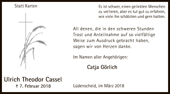 Traueranzeige von Ulrich Theodor Cassel von MZV