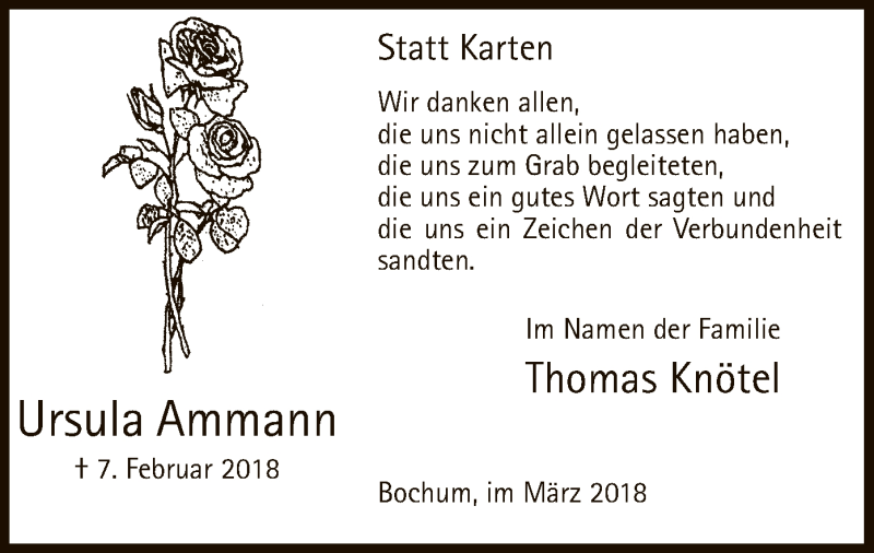  Traueranzeige für Ursula Ammann vom 17.03.2018 aus MZV