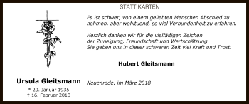 Traueranzeige von Ursula Gleitsmann von MZV