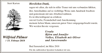 Traueranzeige von Wilfried Pälmer von MZV