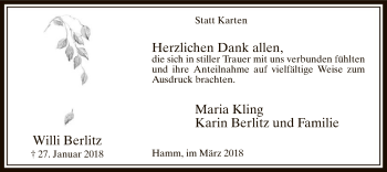 Traueranzeige von Willi Berlitz von MZV