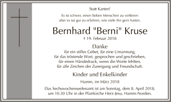 Traueranzeige von Bernhard Kruse von MZV