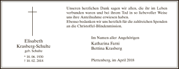 Traueranzeige von Elisabeth Krasberg-Schulte von MZV