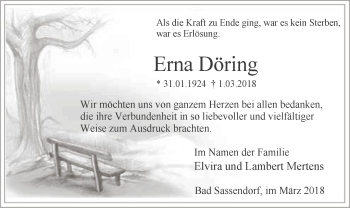 Traueranzeige von Erna Döring von MZV