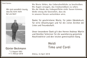 Traueranzeige von Günter Beckmann von MZV