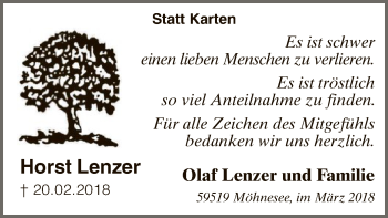Traueranzeige von Horst Lenzer von MZV