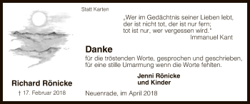 Traueranzeige von Richard Rönicke von MZV