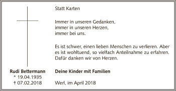 Traueranzeige von Rudi Bettermann von MZV
