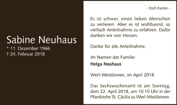 Traueranzeige von Sabine Neuhaus von MZV