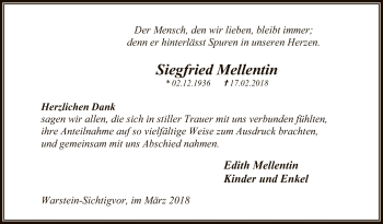 Traueranzeige von Siegfried Mellentin von MZV