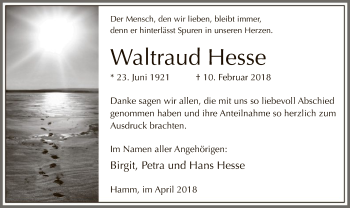 Traueranzeige von Waltraud Hesse von MZV