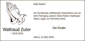Traueranzeige von Waltraud Zuter von MZV