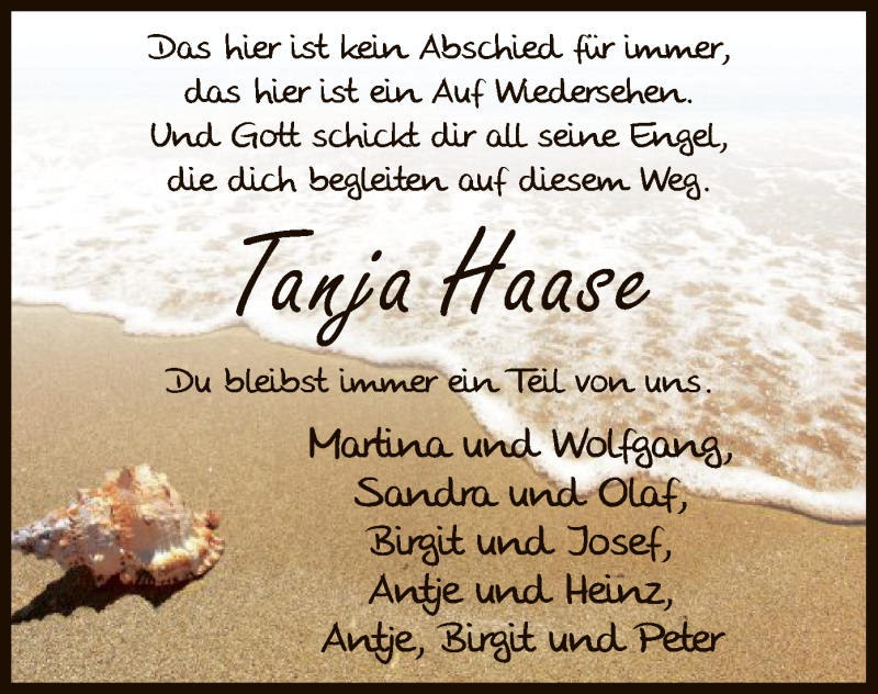  Traueranzeige für Tanja Haase vom 05.05.2018 aus MZV