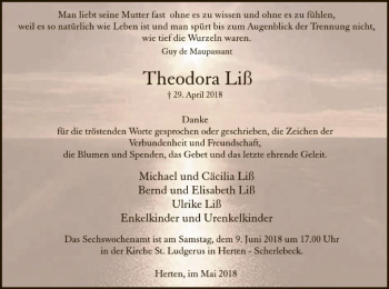 Traueranzeige von Theodora Liß von MZV