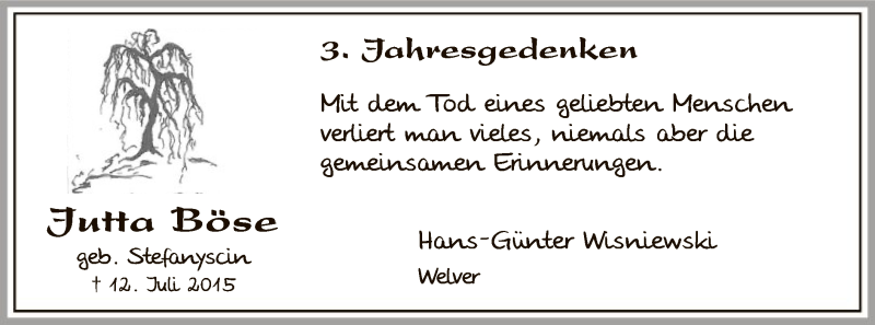  Traueranzeige für Jutta Böse vom 12.07.2018 aus MZV